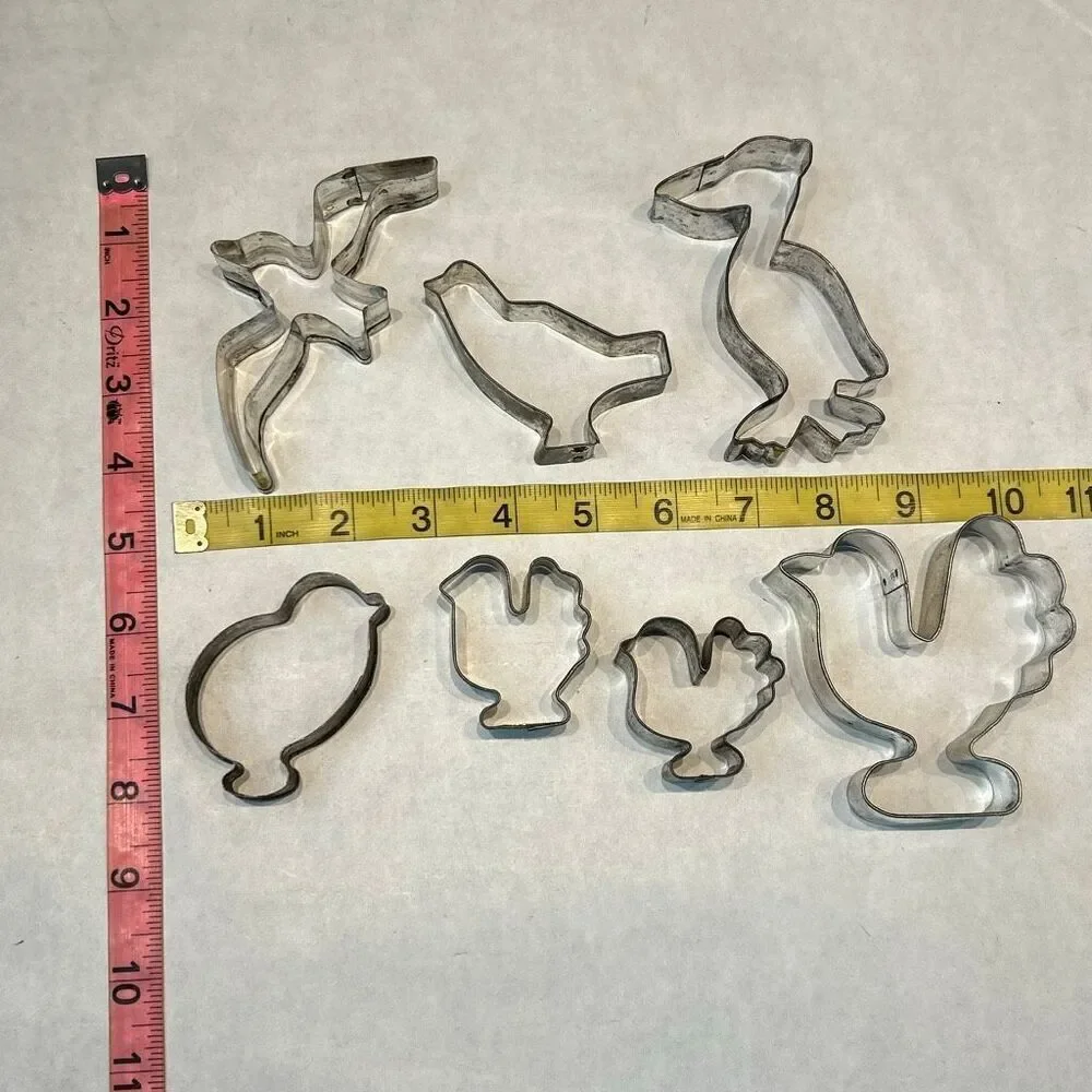 Vtg SET Aluminum BIRD Cookie Cutter Metal Seagull Pelican Chicken Turkey